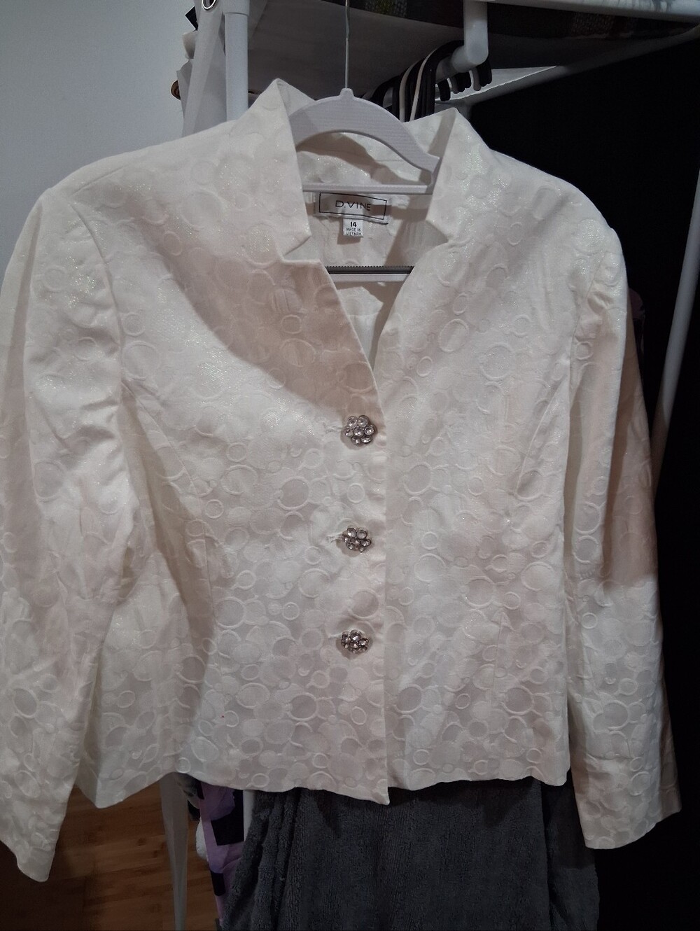 White Embossed Crystal-Button Blazer